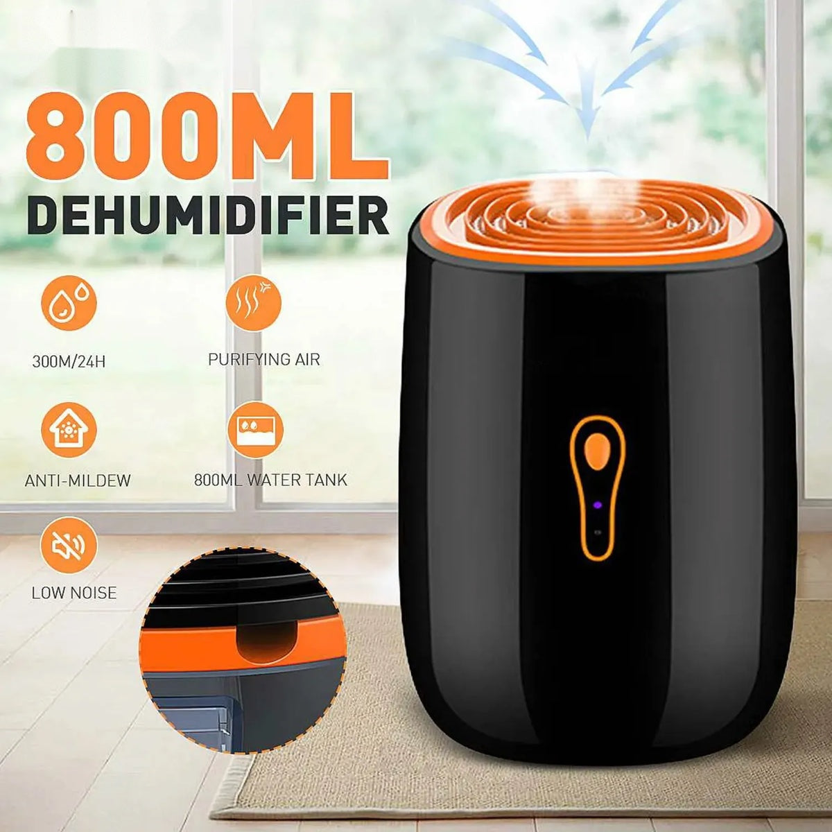 800ml Portable Low-Noise Air Dehumidifier Dryer for Humidity Control
