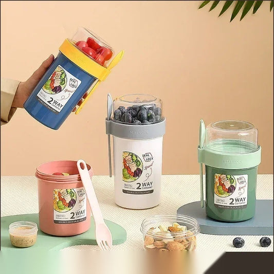 Salad & Breakfast To-Go Cup - Double Layer Yogurt Cereal Container