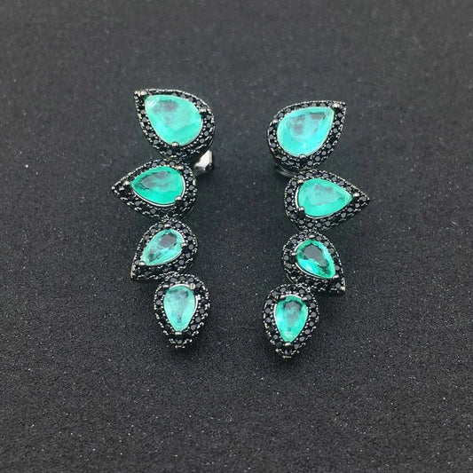 Green Created Stone Drop Earrings for Women - Wedding & Party Gift with Box