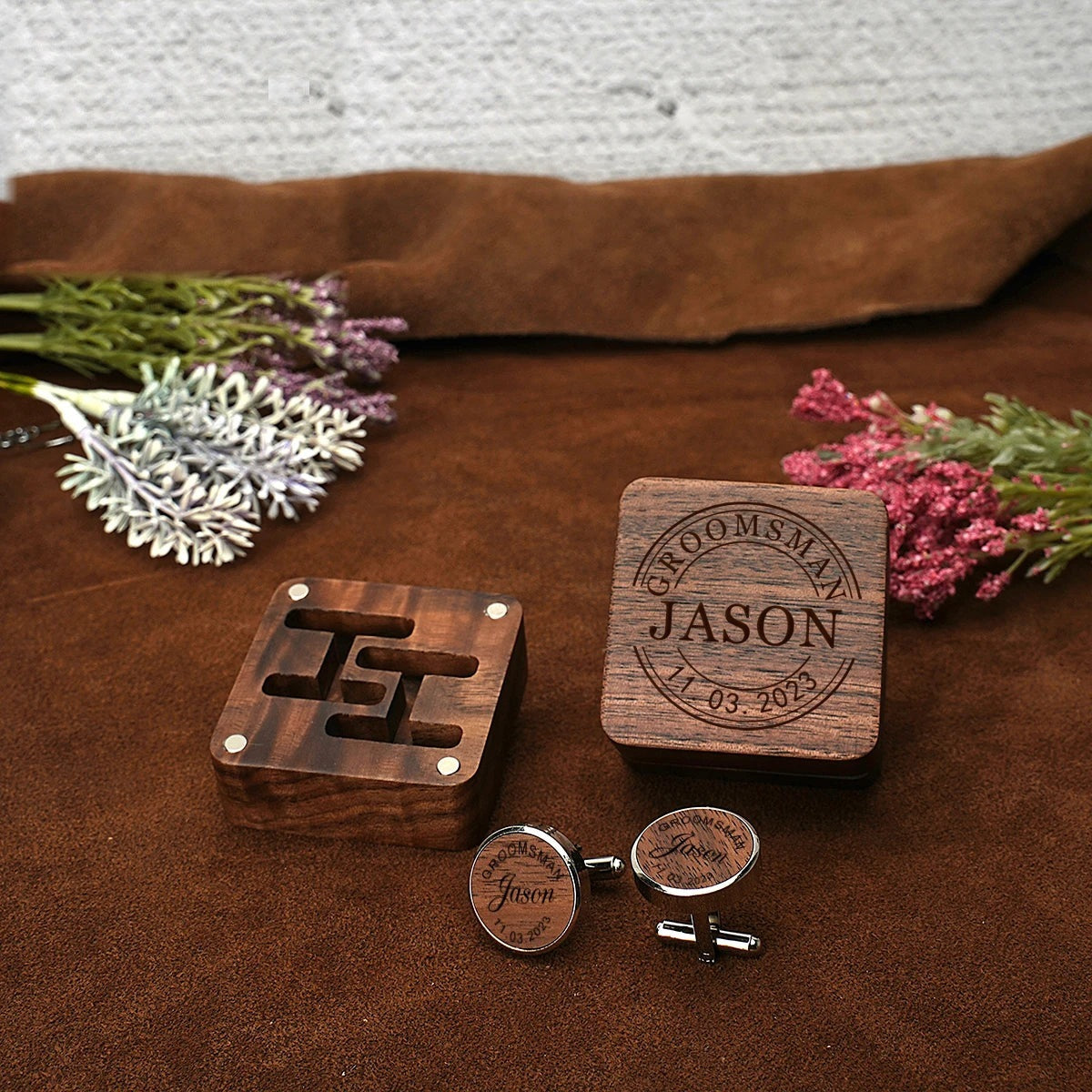 Personalized Wooden Cufflinks - Custom Gift for Groomsmen and Dad