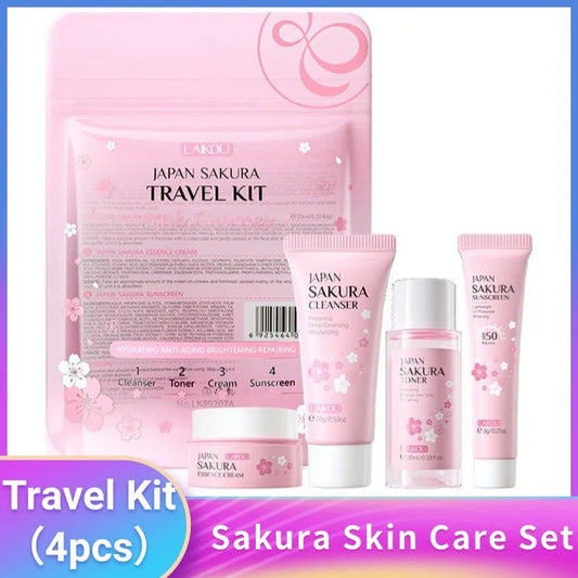 Sakura Skin Care Set - Cleanser, Serum, Toner, Sunscreen and Cream Travel Kit