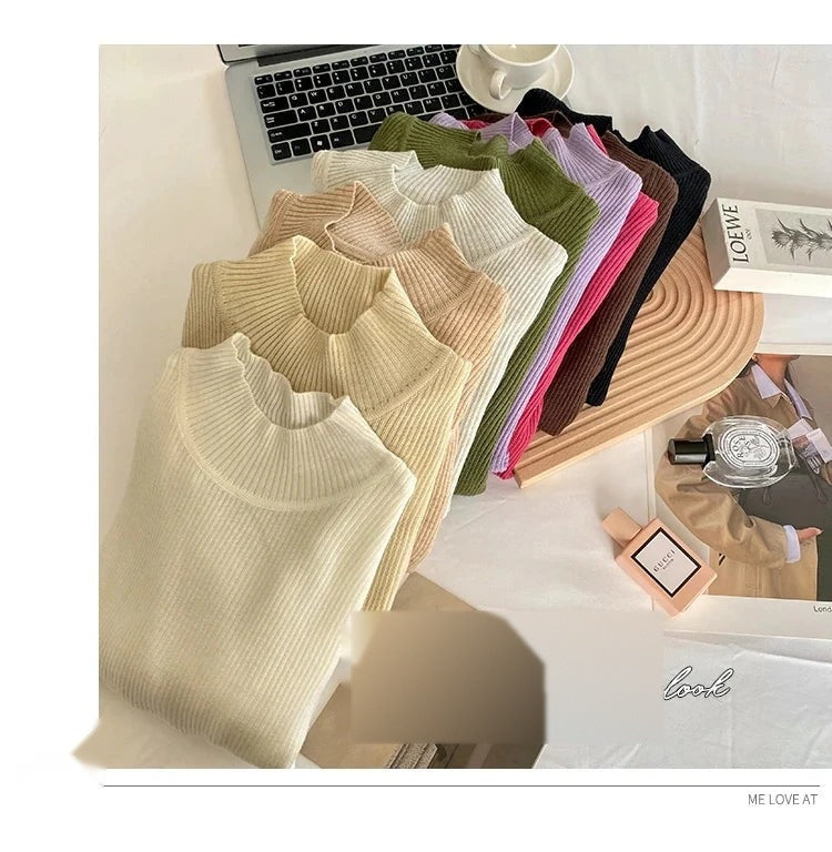 Women's Mock Neck Knit Sweater, Slim Basic Pullover