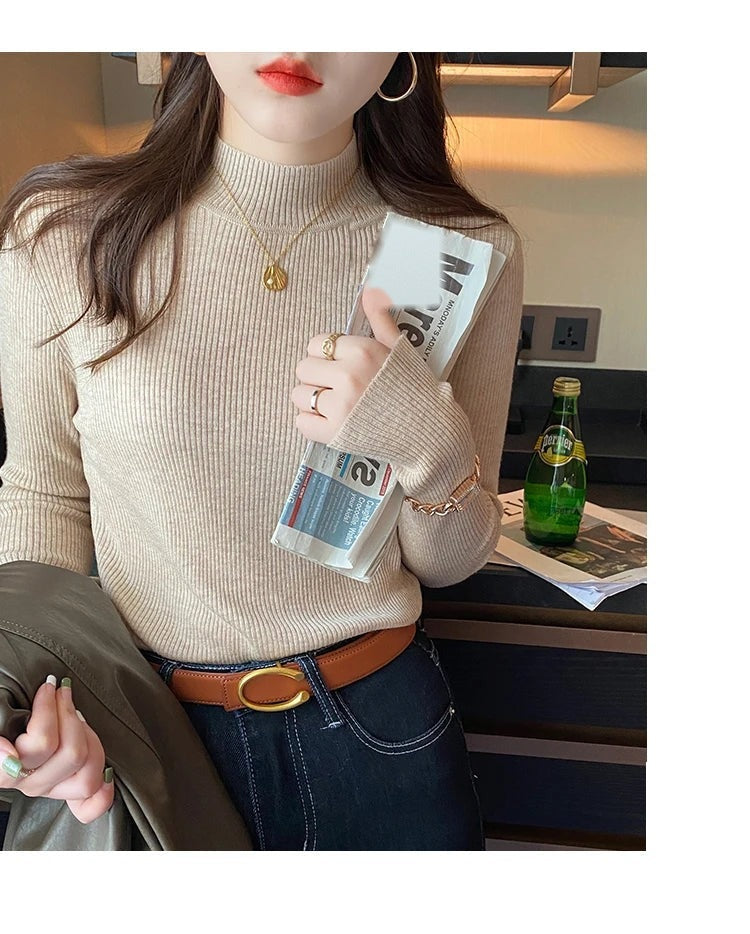 Women's Mock Neck Knit Sweater, Slim Basic Pullover