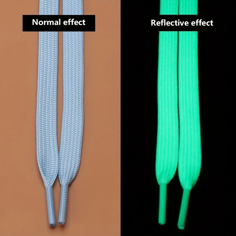 3 Pairs of Green/white Luminous Shoelaces, Suitable for Basketball Shoes, Casual Shoes, Solid Color Flat Fluorescent Design