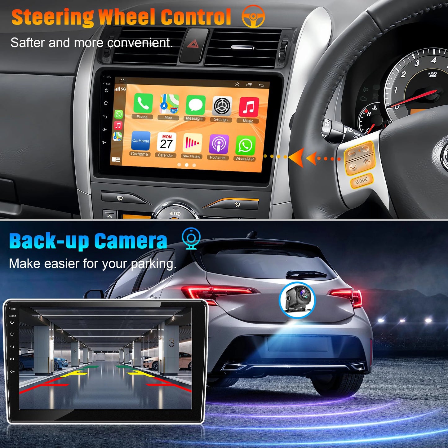 9" Car Stereo with Apple CarPlay & Android Auto, Compatible with Toyota Corolla (2009-2013)