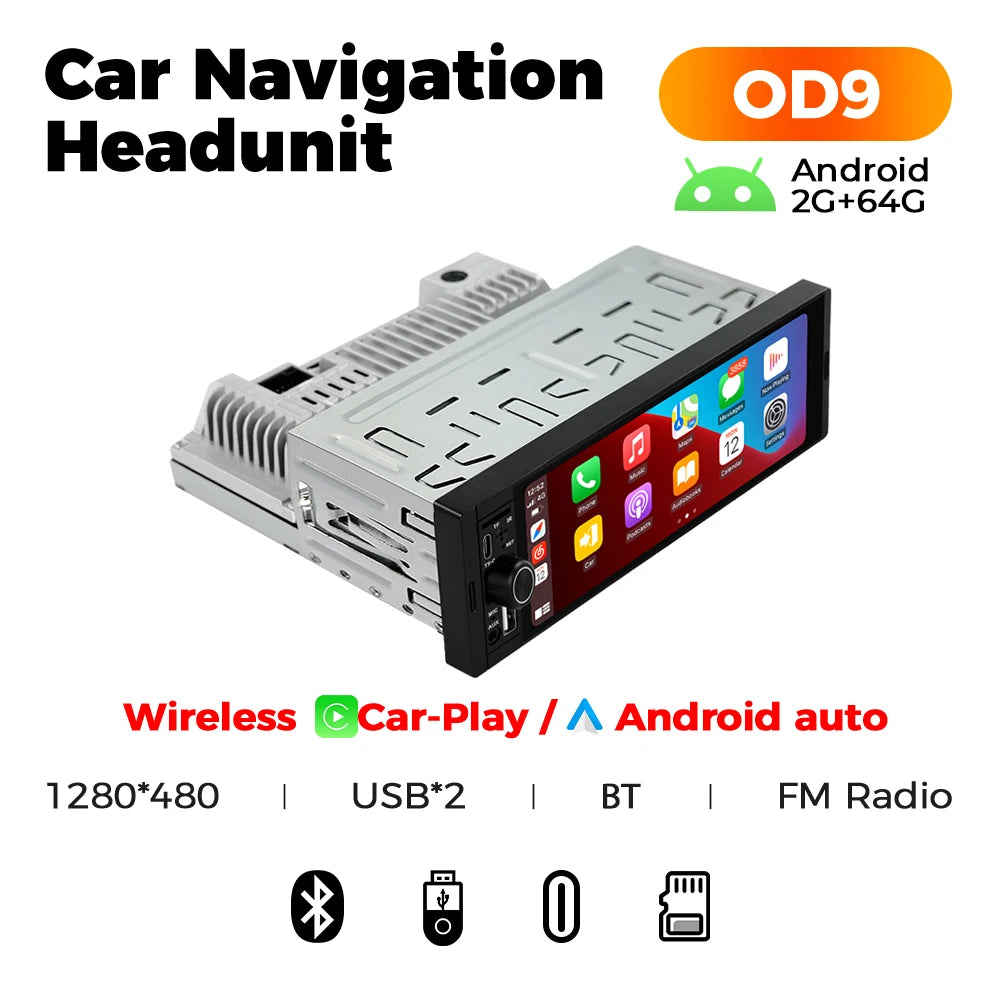 Navifly 2G+32G Universal 1 Din Android 6.86 Inch HD Touch Screen Wireless CarPlay Auto Car Radio Multimedia Video Player GPS FM