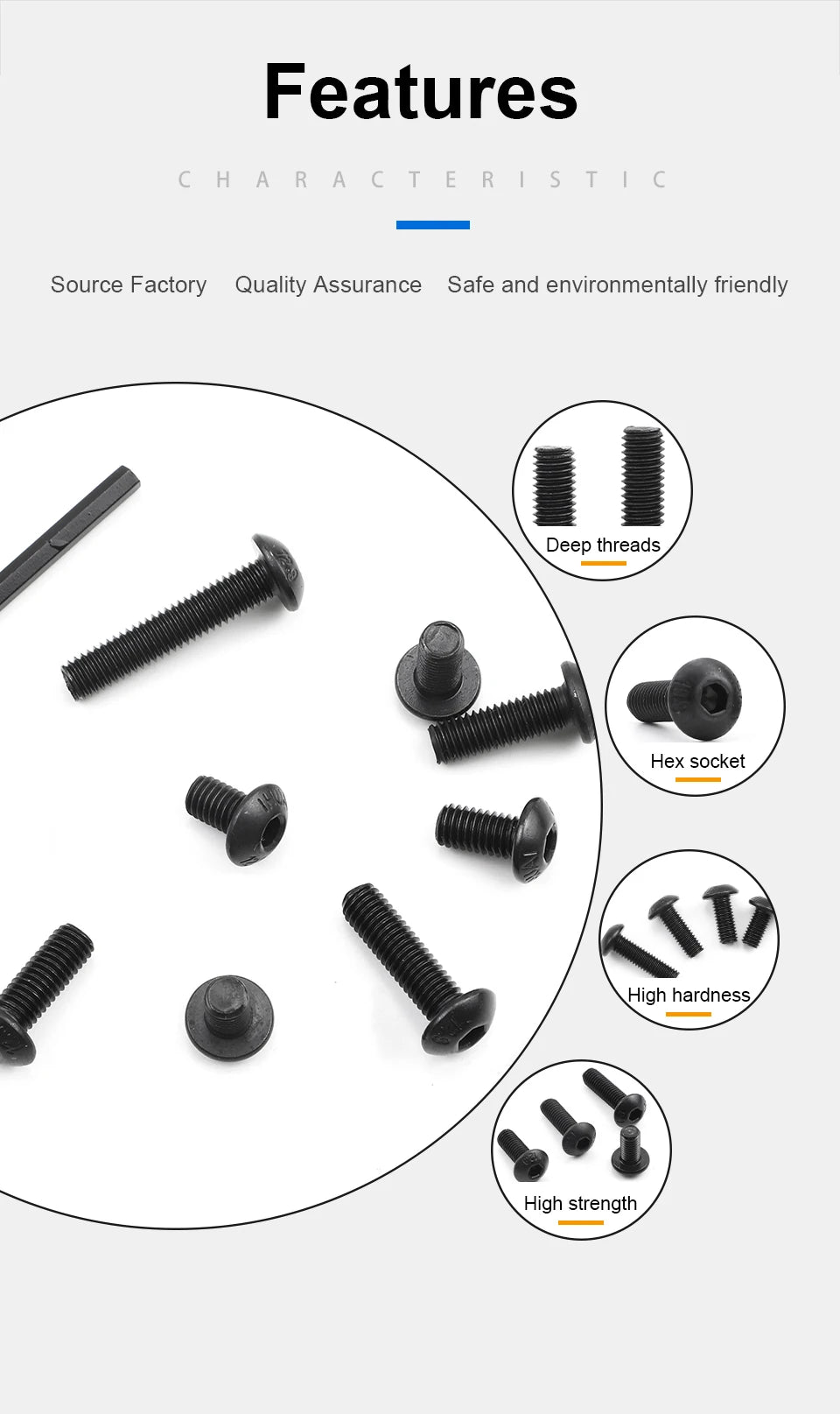JUIDINTO 1-50pcs Allen Round Screw Bolt 12.9 Grade M2 M2.5 M3 M4 M5 M6 M8 M10 Hex Hexagon Socket Button Head Screw for MTB
