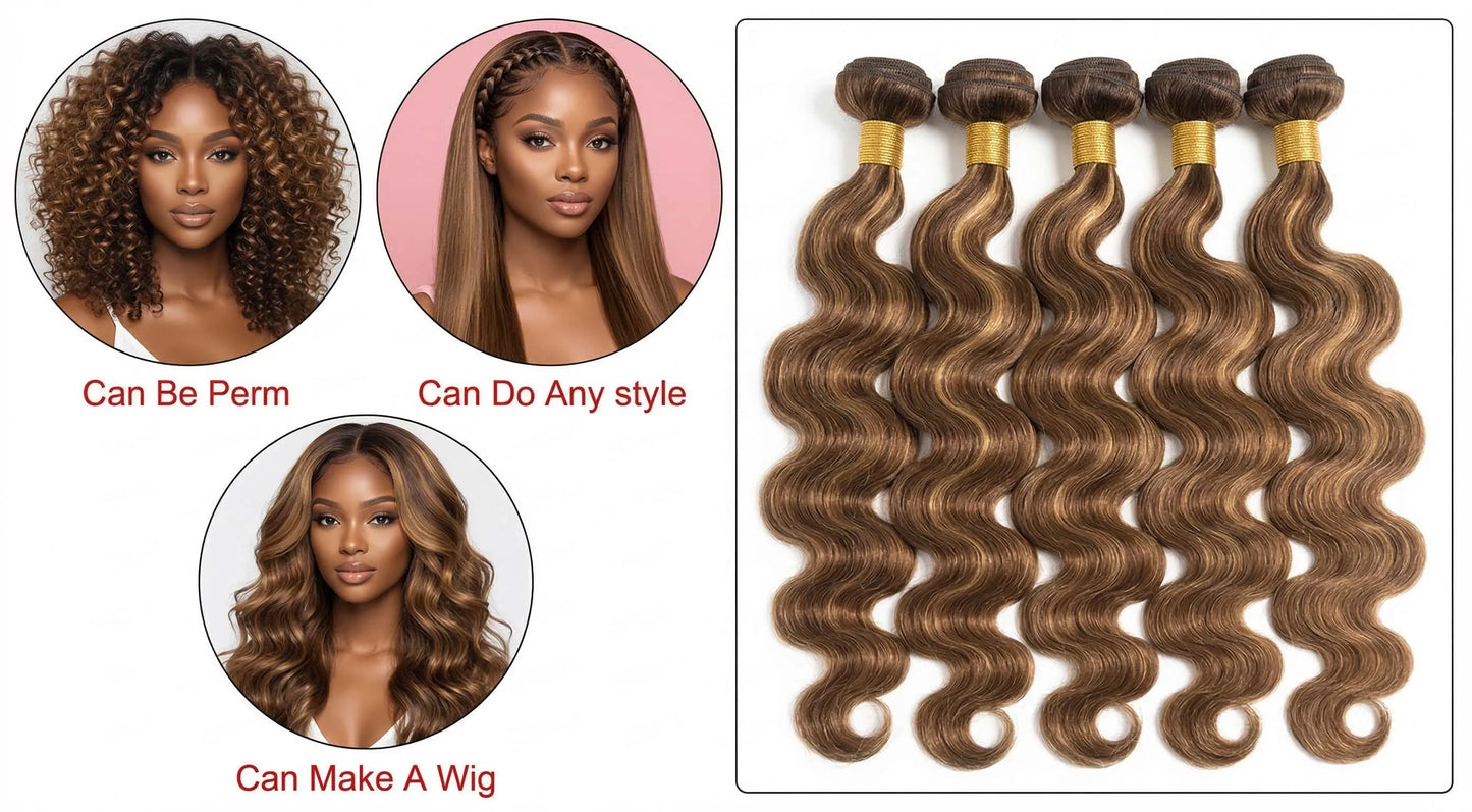 Velvet 40Inch Highlight Ombre Body Wave Bundles Human Hair Colored 4/27 Honey Blonde Brazilian Raw Human Hair Bundles Extensions