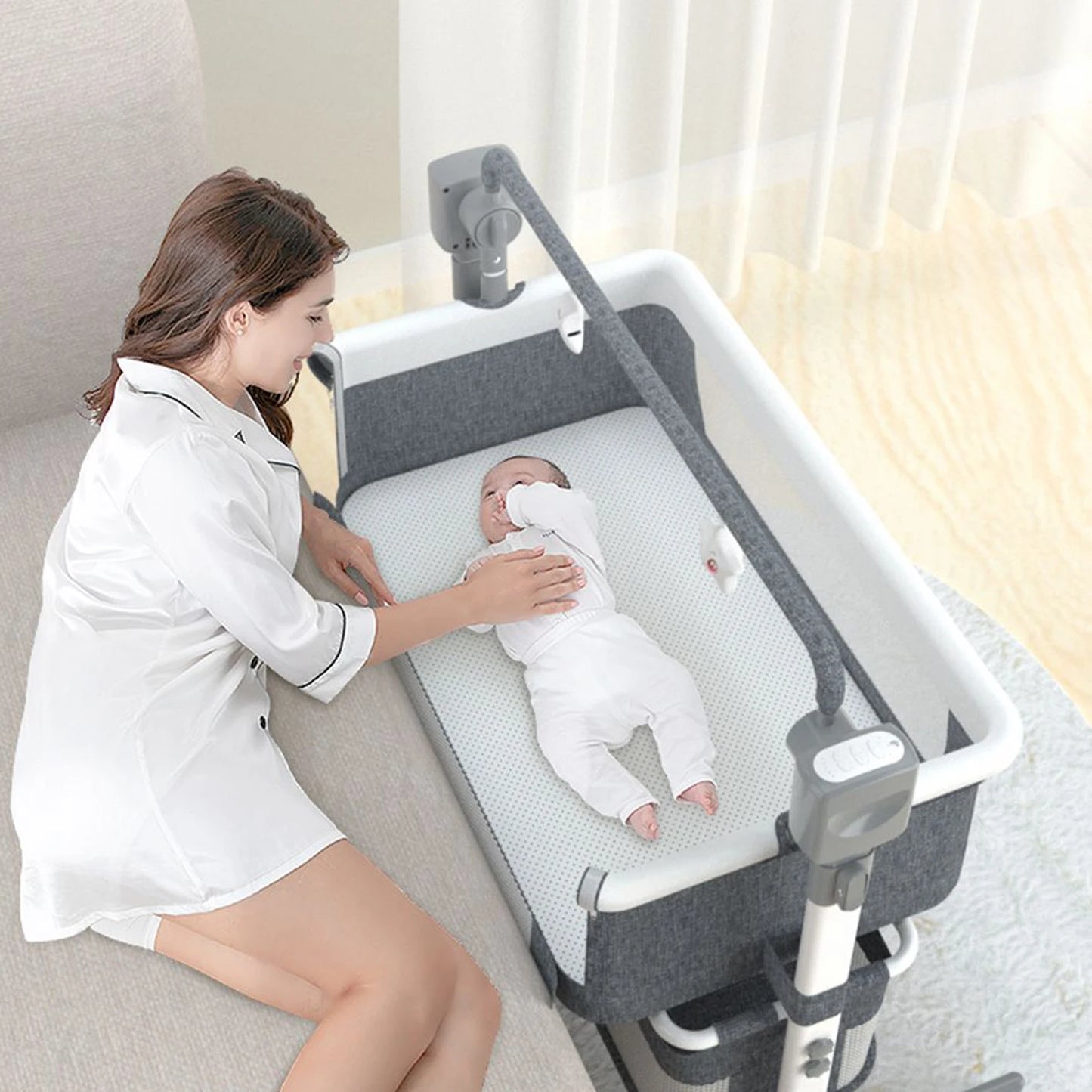 Baby Rocking Bassinet Portable Newborn Cradle Bedside Sleeper for Infant Travel Electric Bassient Co-Sleeper Suit to 6M