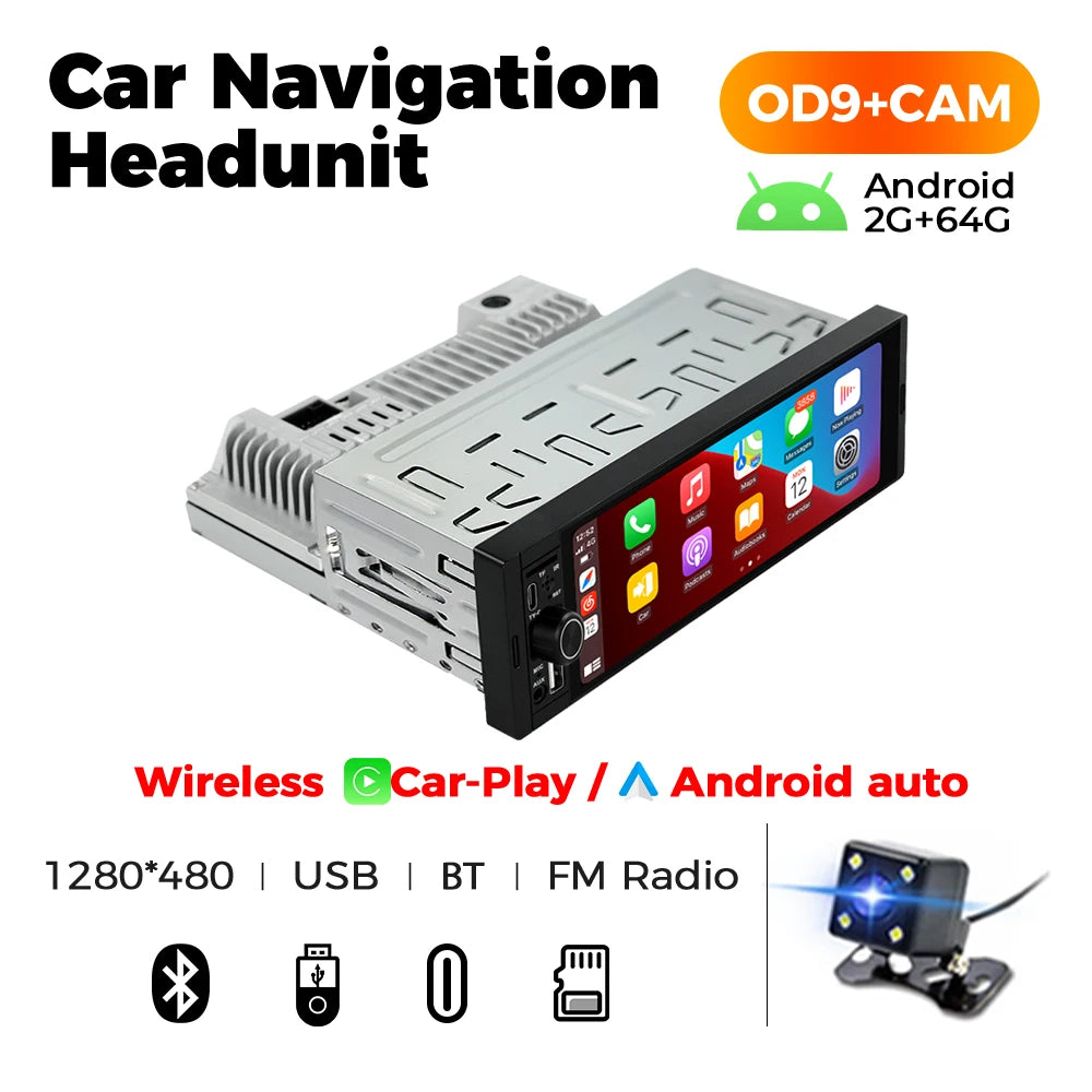 Navifly 2G+32G Universal 1 Din Android 6.86 Inch HD Touch Screen Wireless CarPlay Auto Car Radio Multimedia Video Player GPS FM