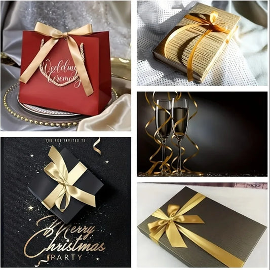 1 Piece Gold Ribbon with Elegant and Shiny Surface Treatment, Suitable for Gift Packaging, Wedding Decoration, Bouquets, Etc