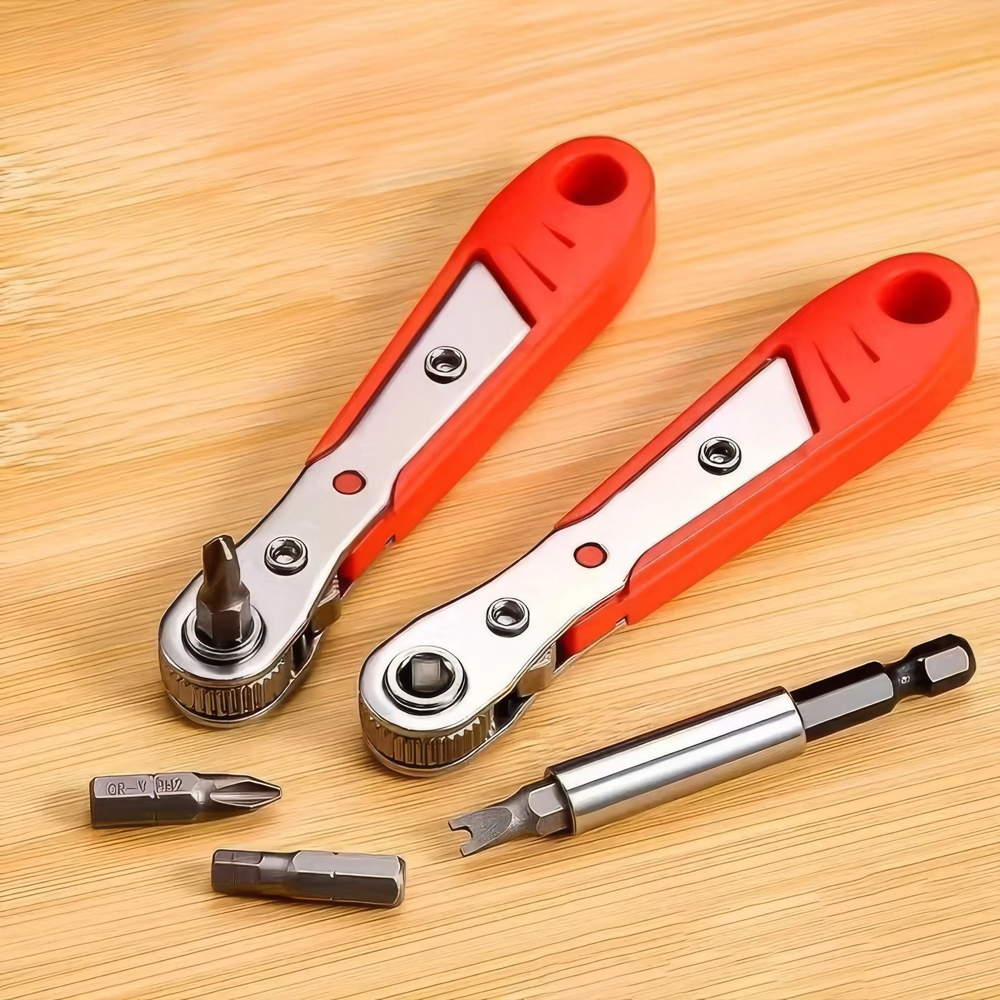 Multifunctional Screwdriver & Mini Ratchet Wrench Set, Red — 3-Set for Furniture Installation