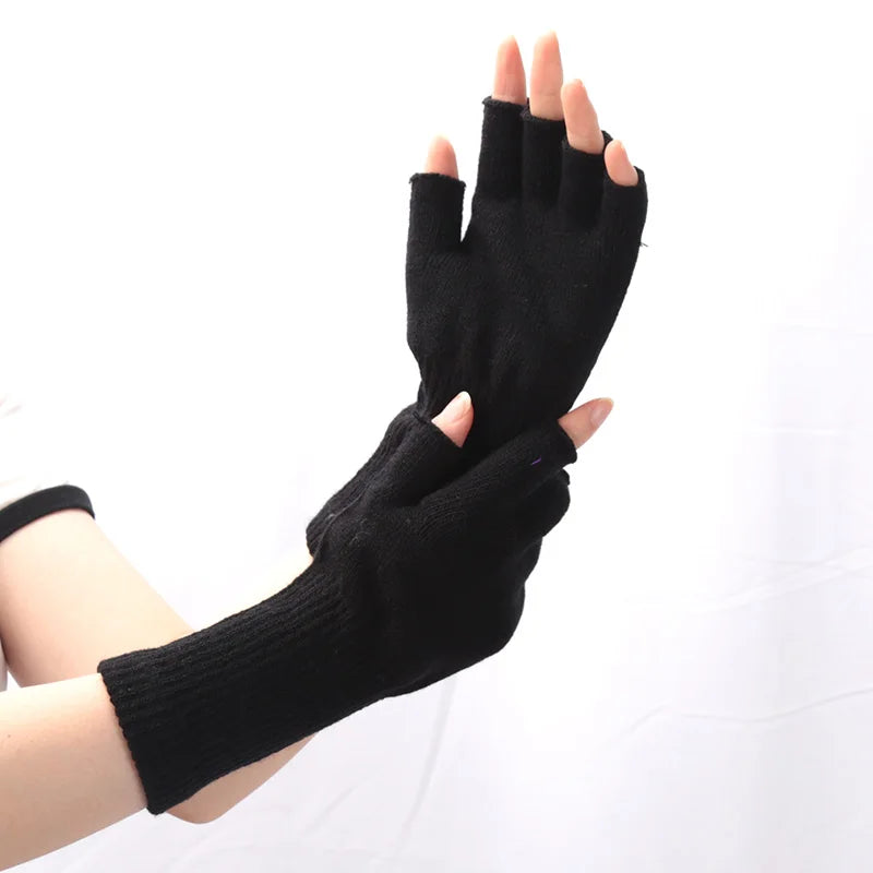 Unisex Black Knit Fingerless Gloves - Winter Driving & Writing Gloves - photo 4