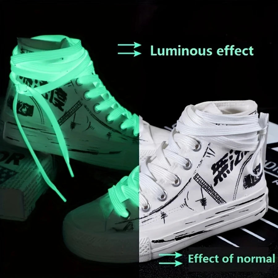 3 Pairs of Green/white Luminous Shoelaces, Suitable for Basketball Shoes, Casual Shoes, Solid Color Flat Fluorescent Design