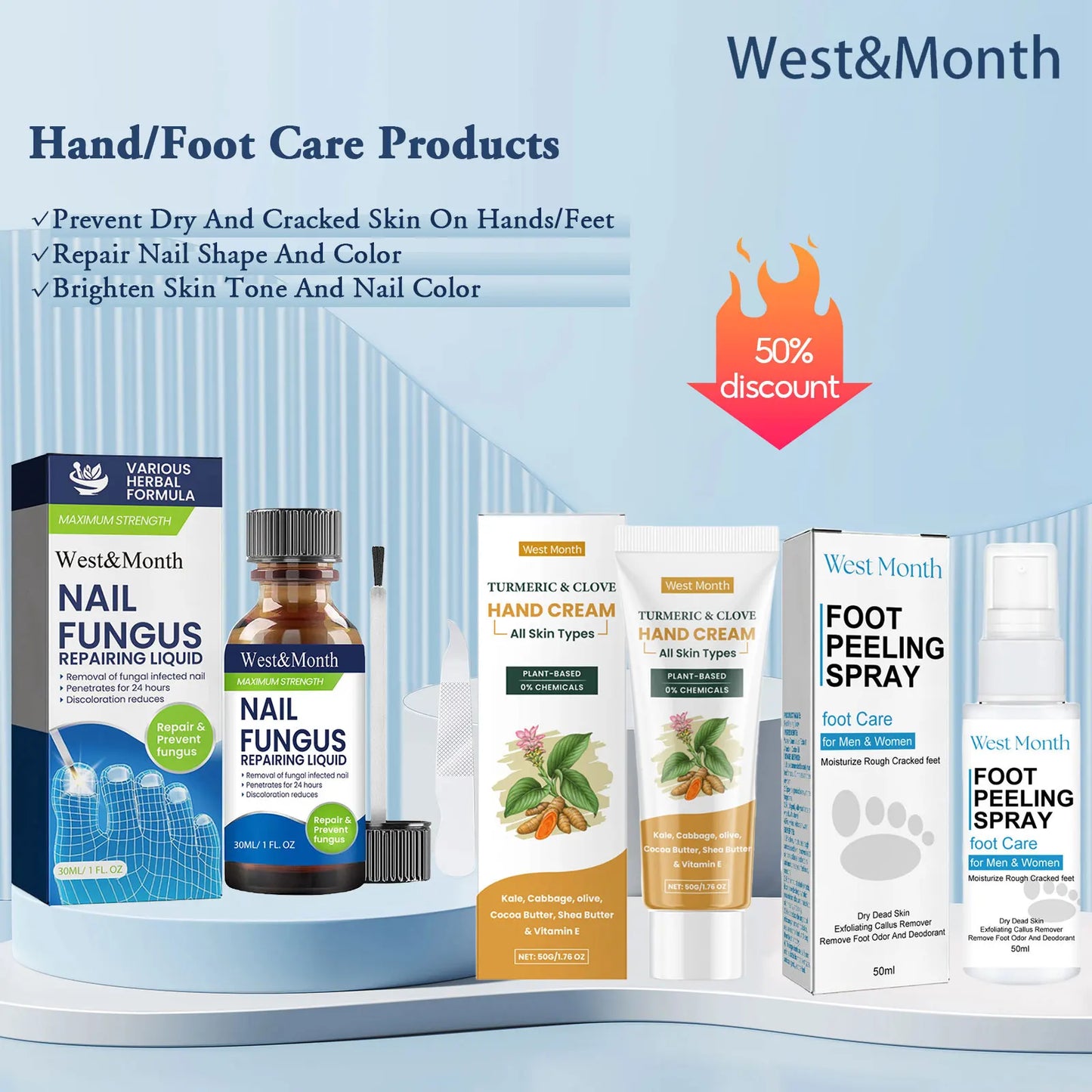 West&Month Nail Fungus Repair Liquid Hand Foot Skin Care Serum Remove Infected Thicken Bright Fungal Treat Soft Hand Foot Care