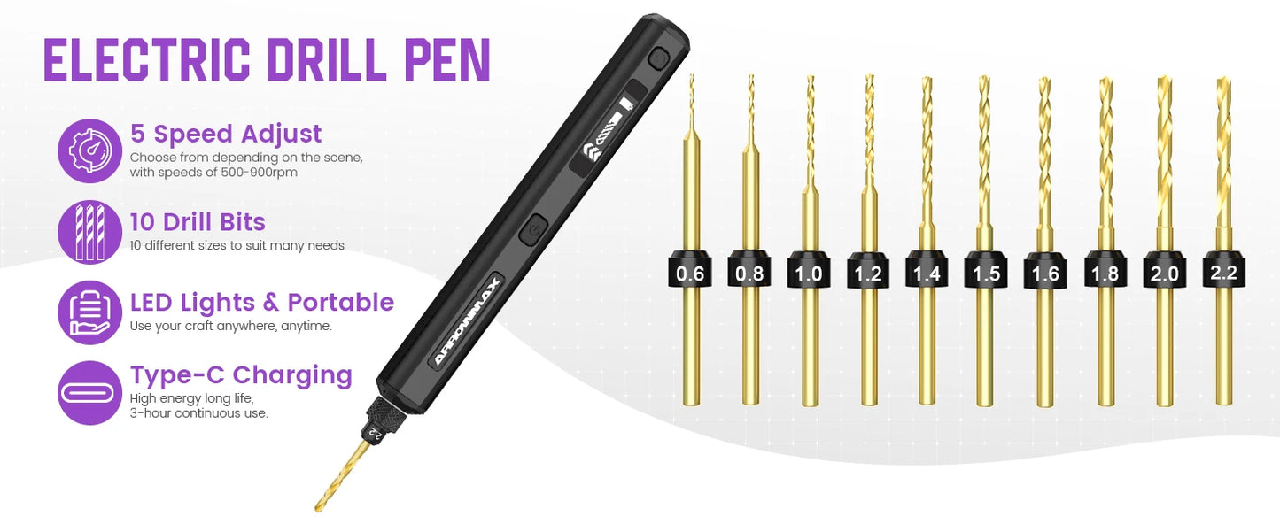 MMAlto ARROWMAX SDS Mini Precision Drill – Cordless Electric Micro Drill | 900RPM | 10 Titanium Bits | USB-C | For PCB, Wood, Metal, Plastic DIY