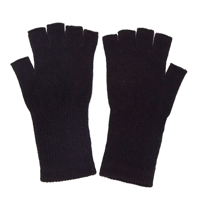 Unisex Black Knit Fingerless Gloves - Winter Driving & Writing Gloves - photo 7