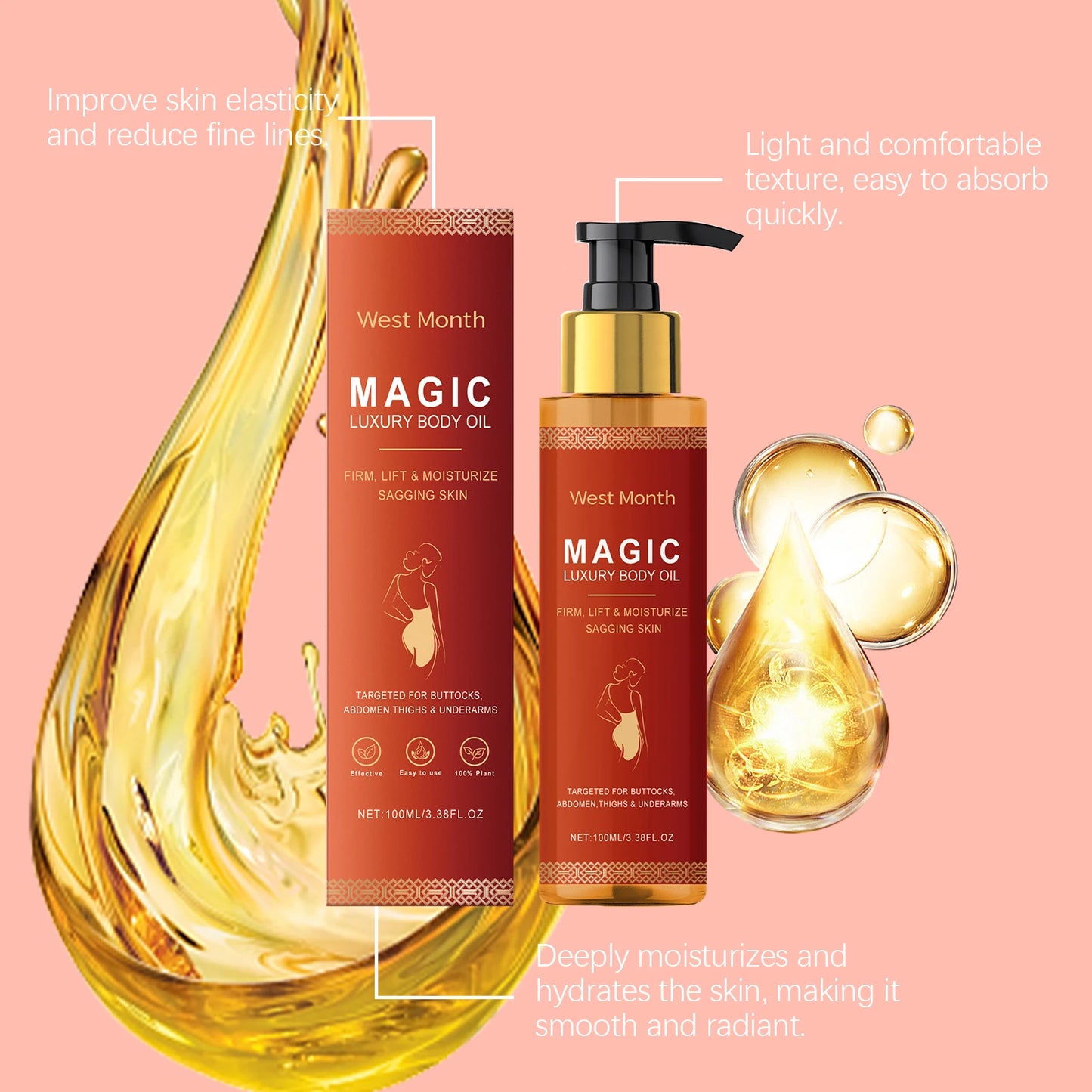 Firming Body Oil Enhance Skin Elasticity Daily Nourishing Reduce Druness Improve Roughness Mild Tightening Body Essential Oil