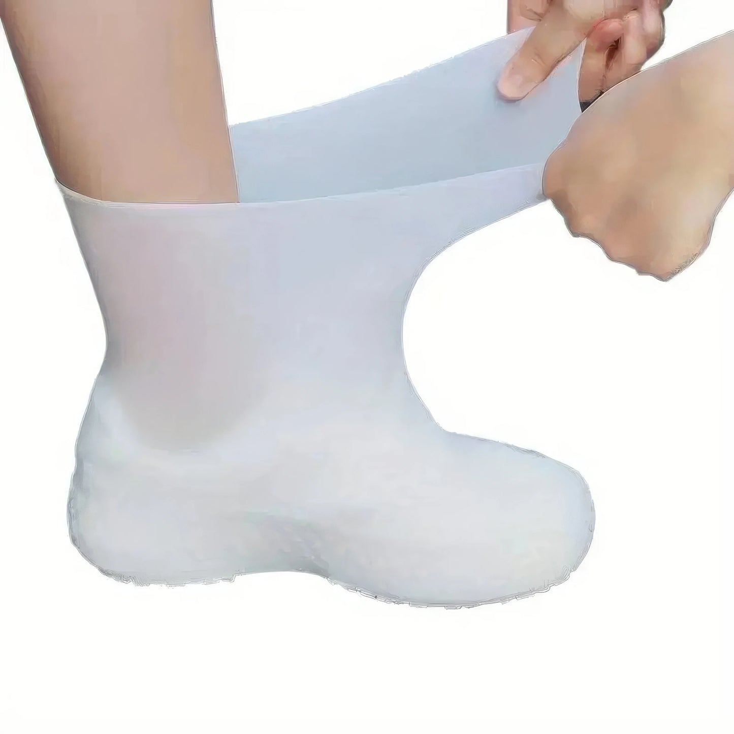 Latex Waterproof Rain Boot Shoe Cover, White — Unisex Elastic Fit