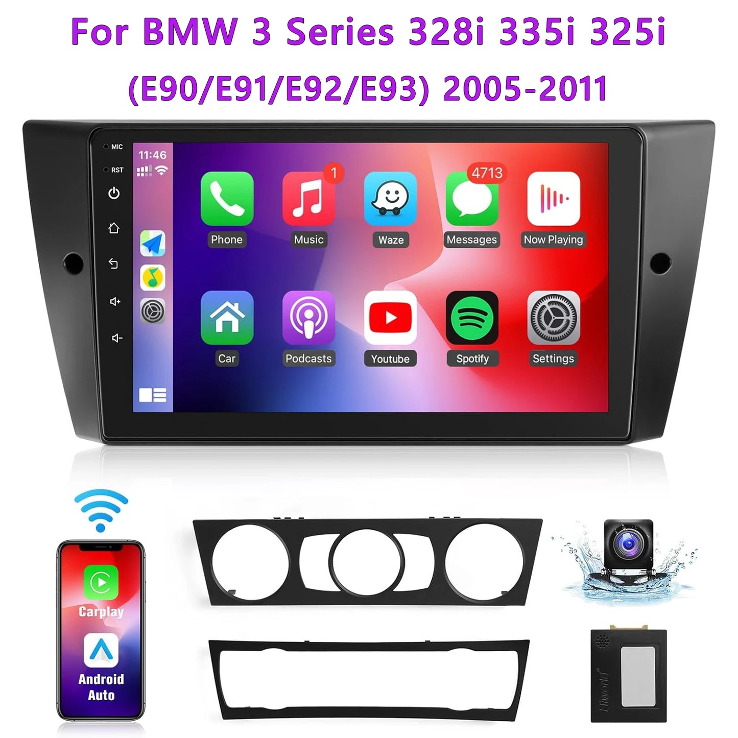9" Touch Screen Wireless Car Radio Stereo for BMW 3 Series 328i 335i 325i (E90/E91/E92/E93) 2005-2011 With Backup Camera 2G+32G