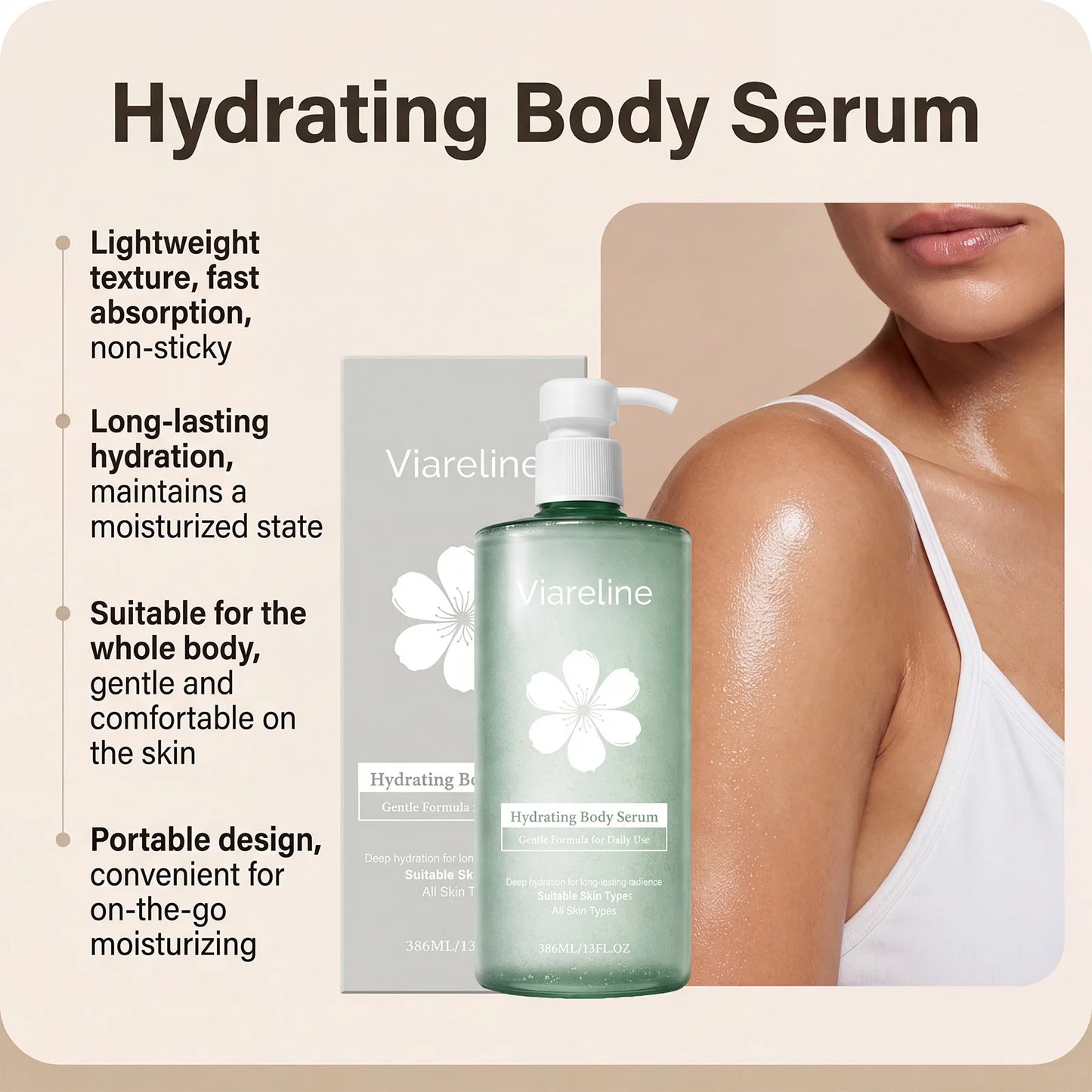 Viareline Hyaluronic Acid Moisturizing Body Serum Repairing Rough Skin Deep Nourishment Reduce Dryness Gentle Body Care Essence