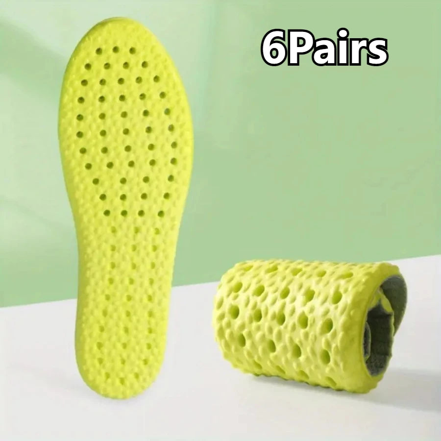 6 Pairs Green Arch Support Insoles – Shock-Absorbing, Breathable Comfort for Men