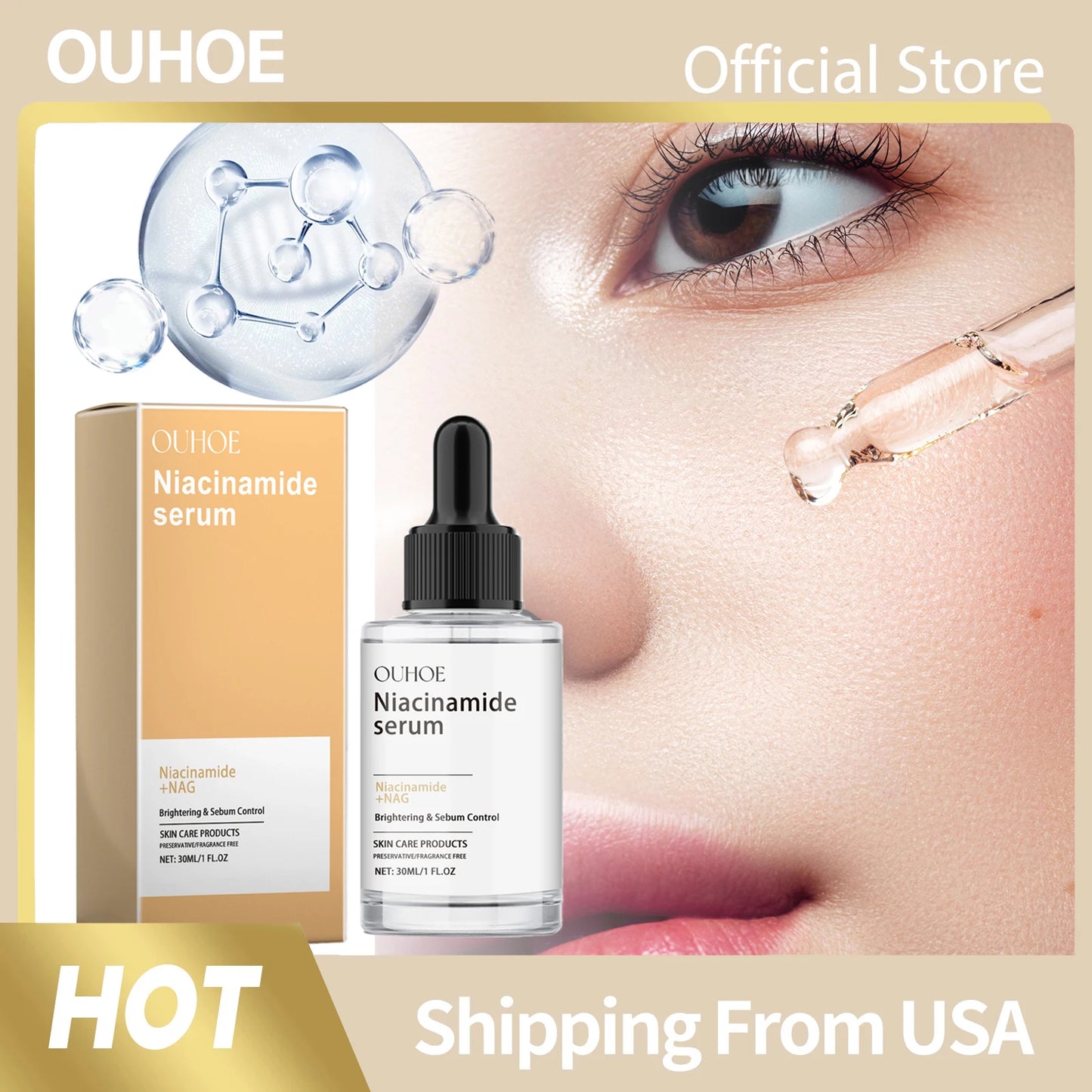 Niacinamide Serum Dark Spots Removal Sebum Control Reduces Dryness Brightening Glowing Skin Moisturizing Hydrating Face Essence