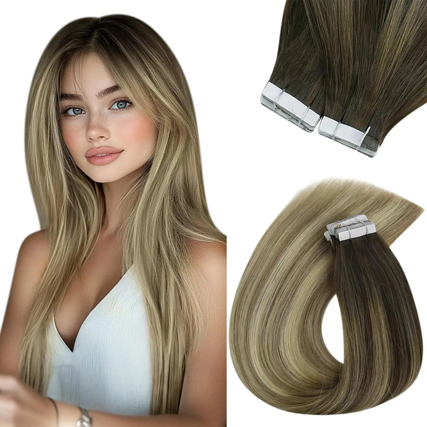 VeSunny Remy Tape In Hair Extensions  Brazilian Human Natural Hair 12-22 inches 30&50G  Balayage Color  Human Hair  Extensions