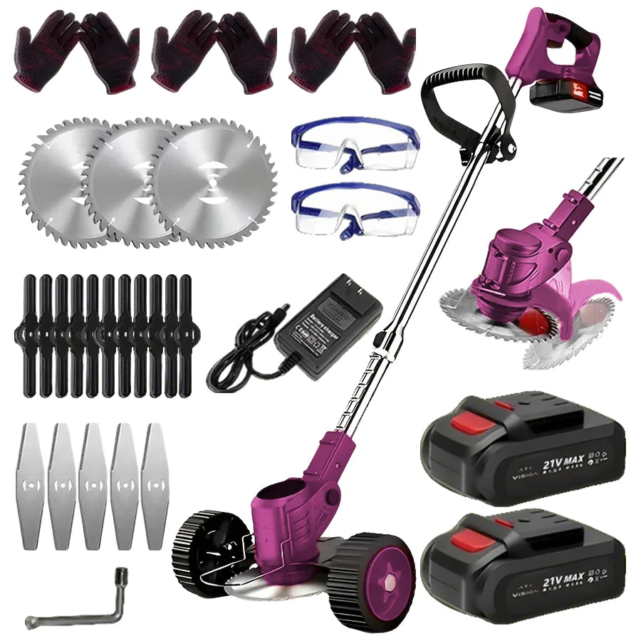 Cordless Electric Lawn Mower & Weeder with 2 Batteries