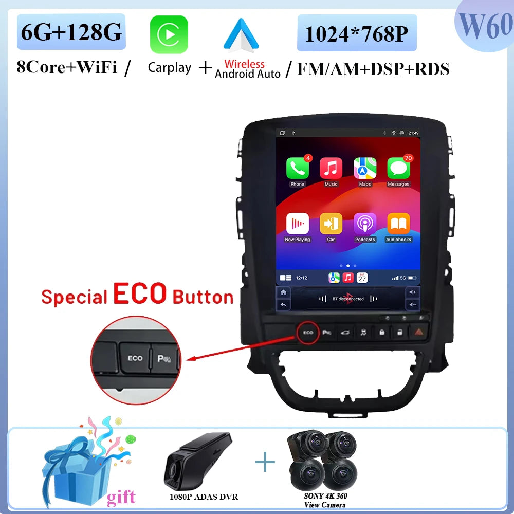 9.7" Car Stereo with Apple CarPlay & Android Auto, Compatible with Opel Astra J (2009-2015)