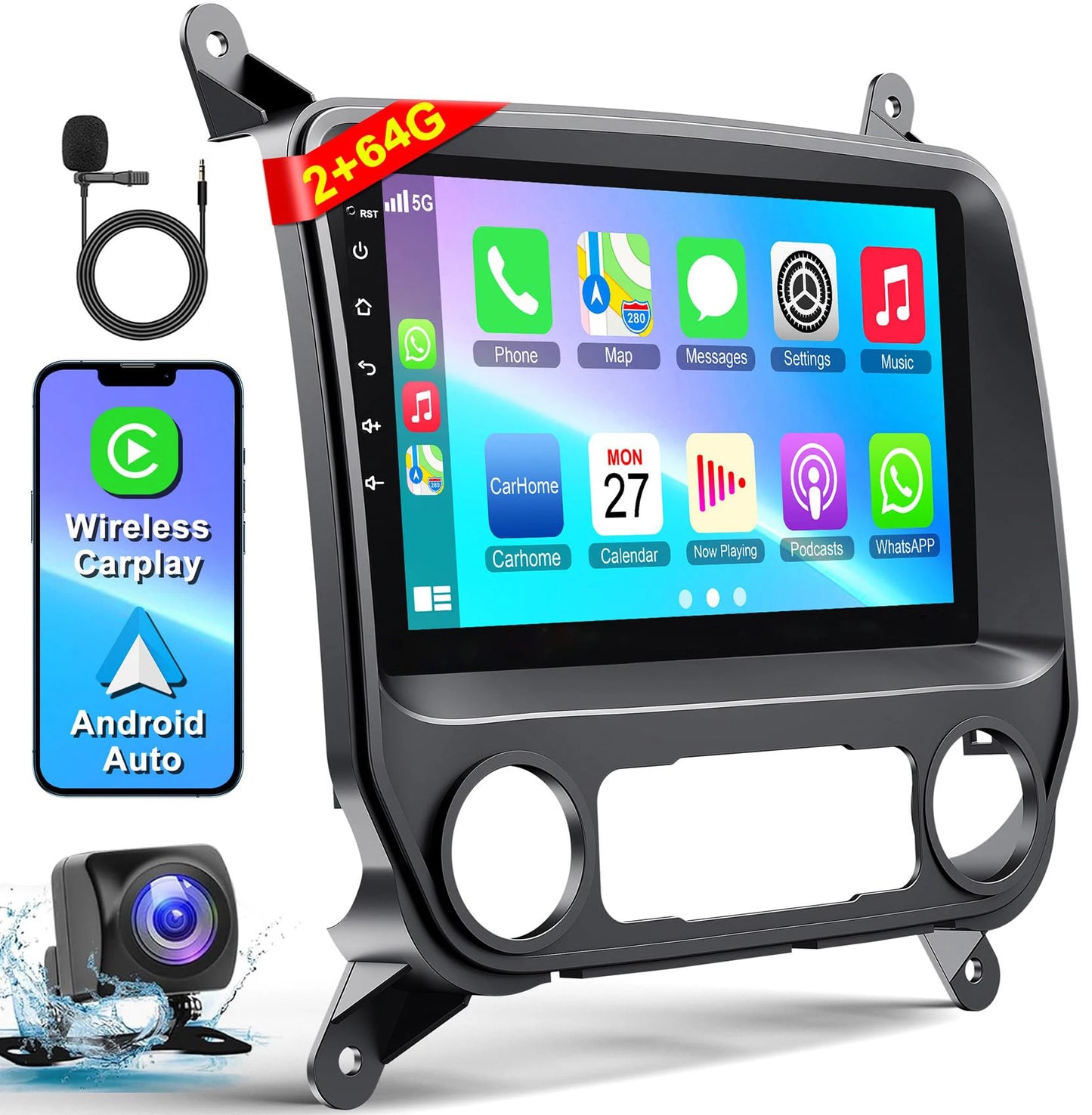 Android Radio for【Chevy Silverado 2014 2015 2016 2017 2018】with 10 inch Touch Screen Wireless Carplay,Android Auto,FM/RDS Radio SWC Online Navigation