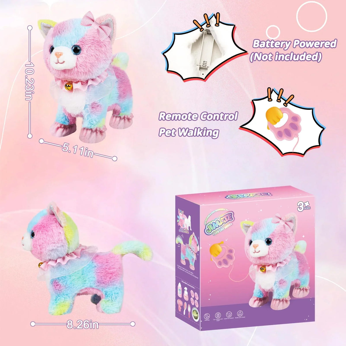 Interactive Walking Toy Cat for Kids - Touch & Voice Controlled with Remote Leash And Waggling Tail Perfect Birthday Or Gift
