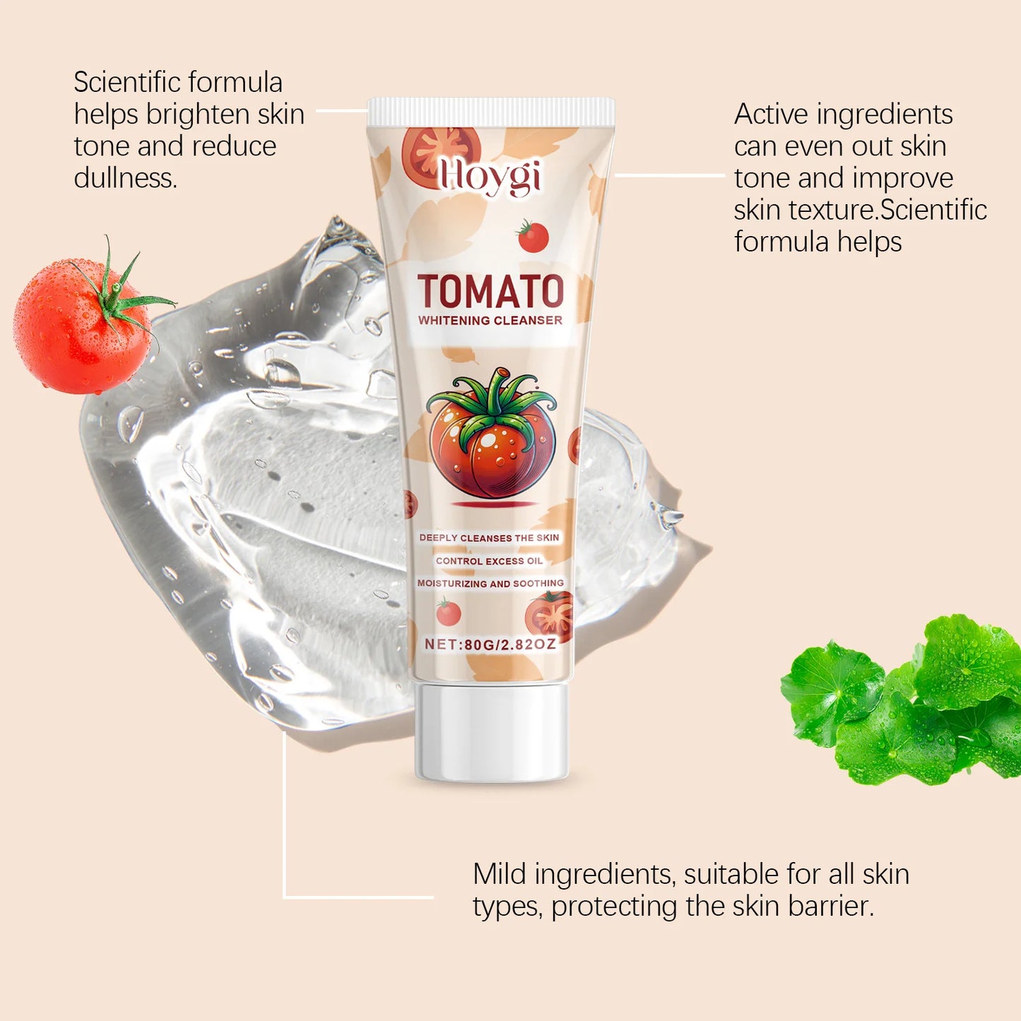 80G Tomato Face Cleaner Gentle Purifing Pores Refreshing Skin Oil Control Non-tight Nourishing Soothing Redness Facial Cleaner Gel