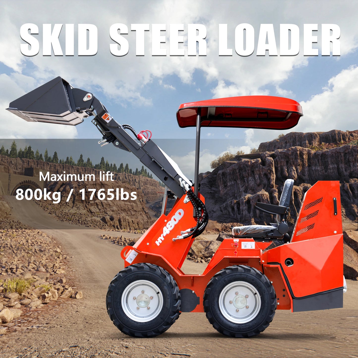 HUAYEE mini skid steer loader is equipped with a 23-horsepower engine and is suitable for construction and landscaping.