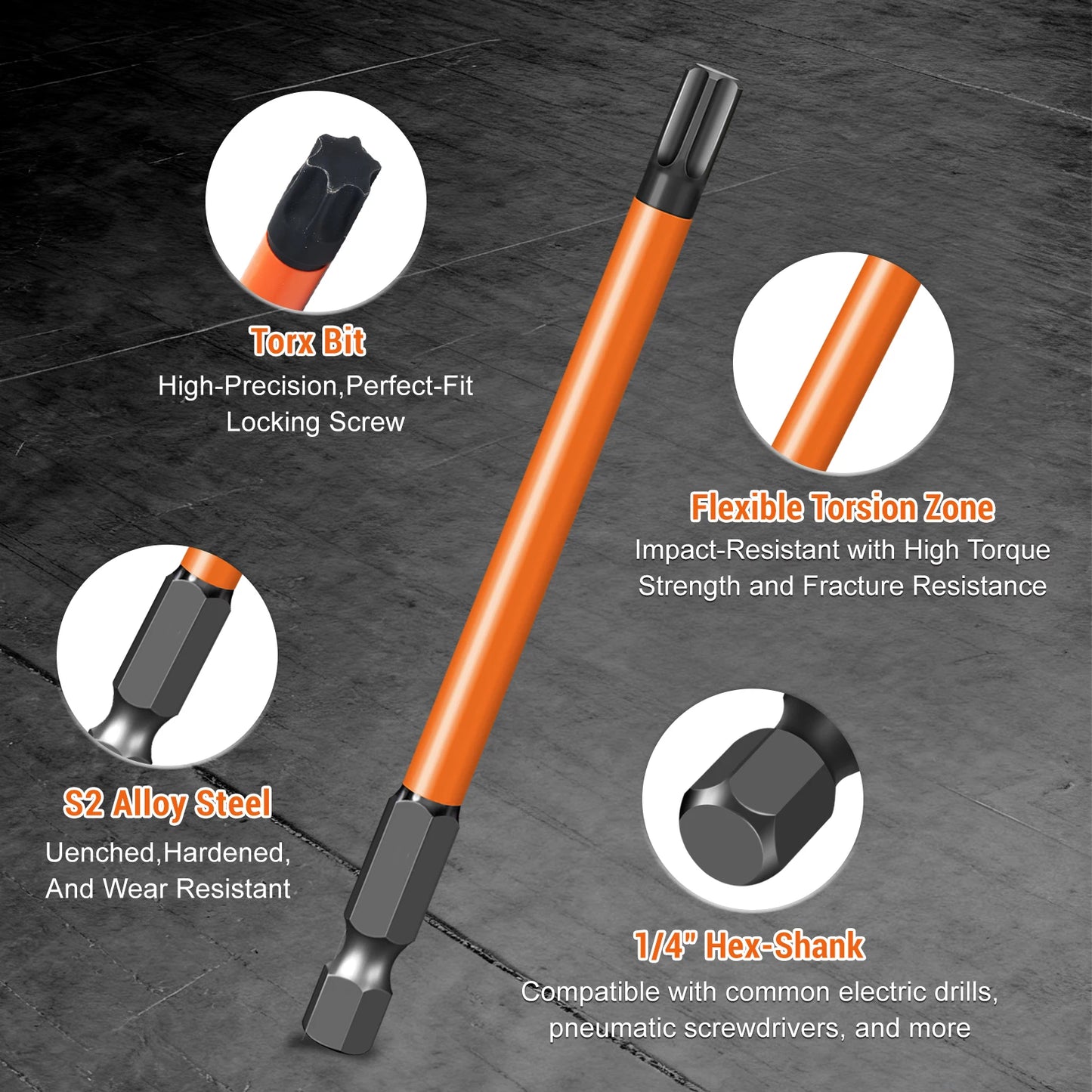 Torx Screwdriver Bits Set Individual Bits T5-T40 75/100/150mm Lengths Strong Magnetism High Hardness S2 Alloy Steel 1/4Hex Shank