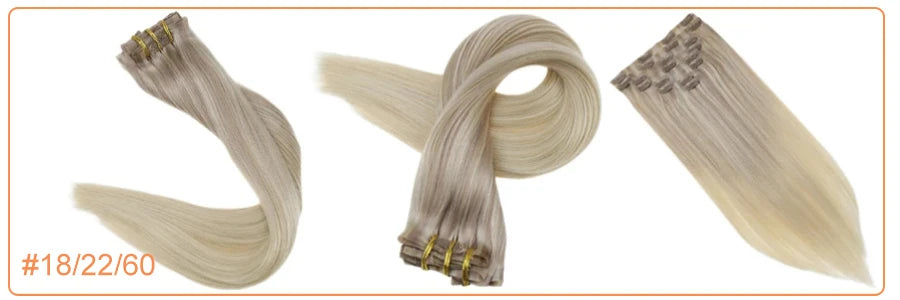 Full Shine Seamless Clip in Human Hair Extensions 8Pcs 100g&80g Pure Color Blond Hair Pu Clip on Remy Extension Skin Weft