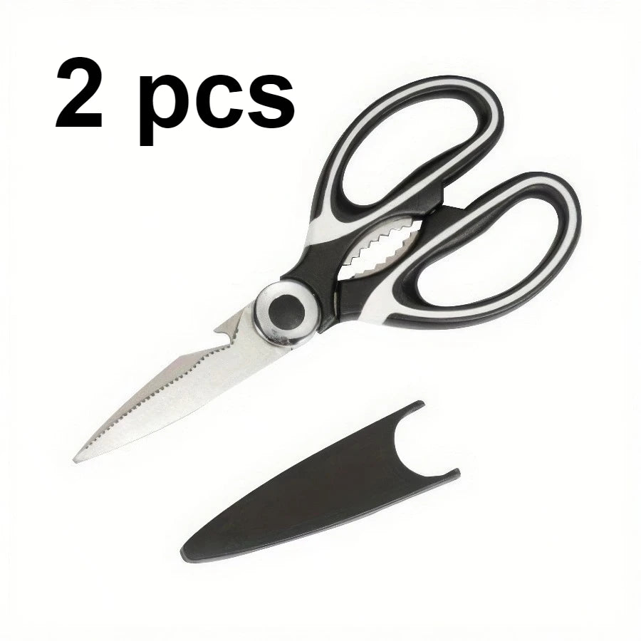 1/2 Multifunctional Kitchen Scissors in Black with Anti Slip Ergonomic Handle, Suitable for Fish and Barbecue Bones