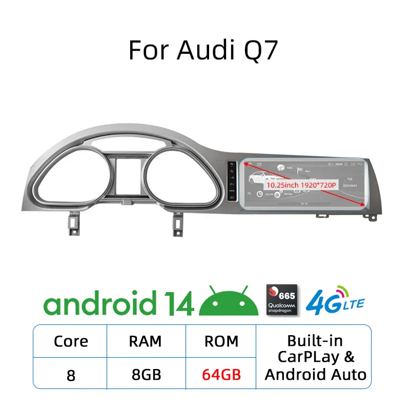 Nunoo Android 14 CarPlay Car Radio Player For Audi A4 A5 A6 Q7 MMI 2G Basic Red Screen GPS Navi Multimedia Stereo WiFi