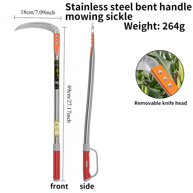 Long-Handle Garden Sickle — Manual Grass & Weed Cutting Tool