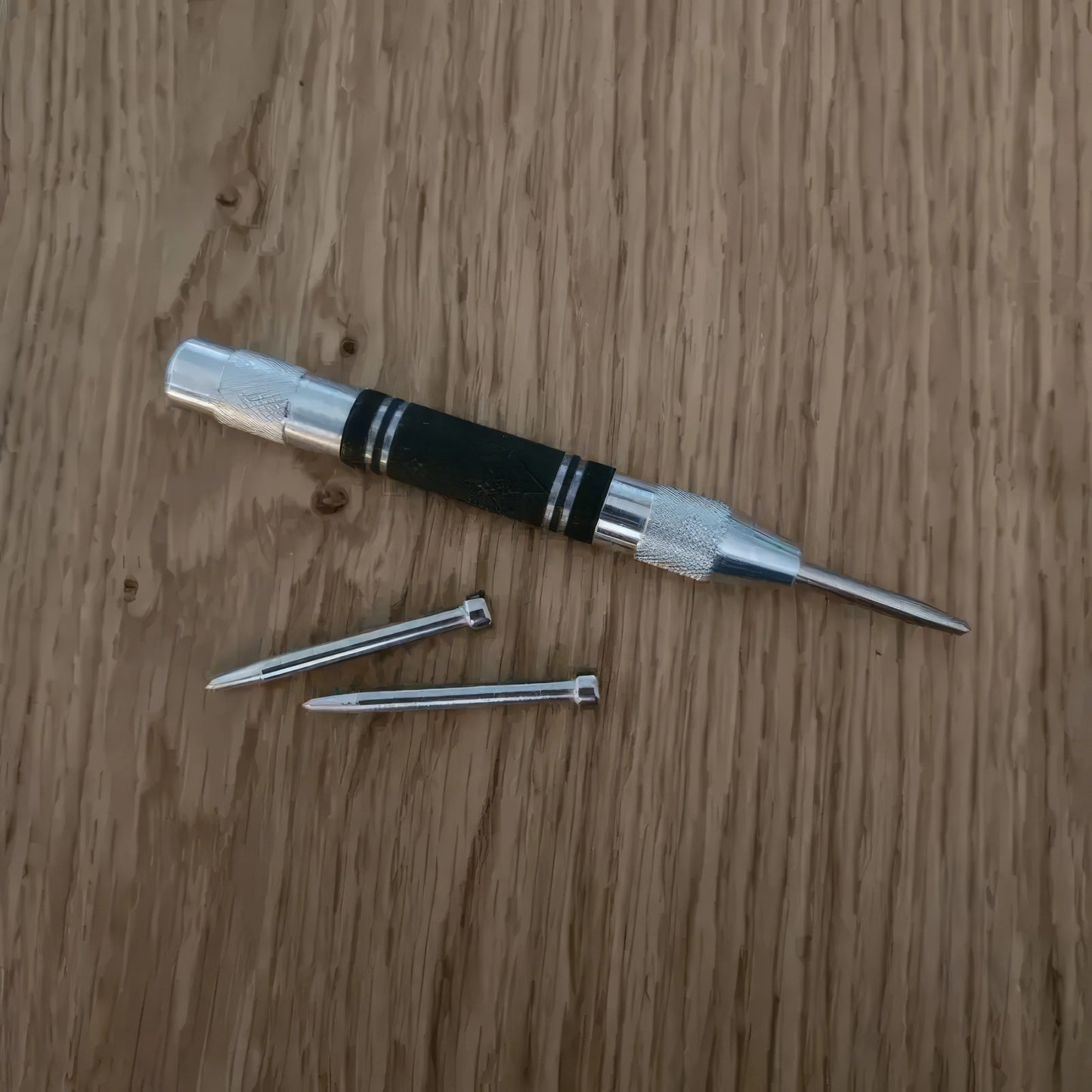 1/2 Automatic Center Punch Silver, Durable Spring Mechanism, Precise Drilling, Suitable for Construction and Workshop