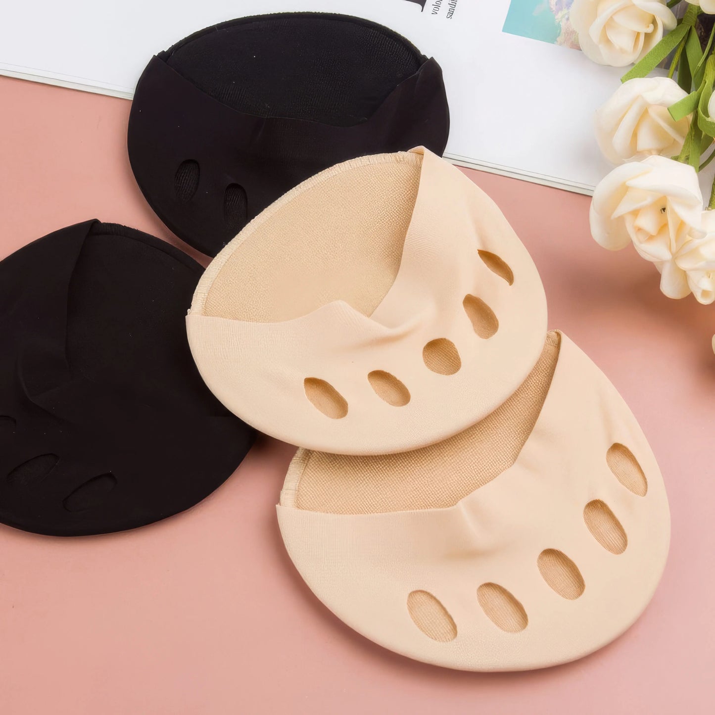 4 Foot Pads in Black/beige, Women's High Heels Invisible Comfortable Socks, Suitable for Walking, Standing, and Running