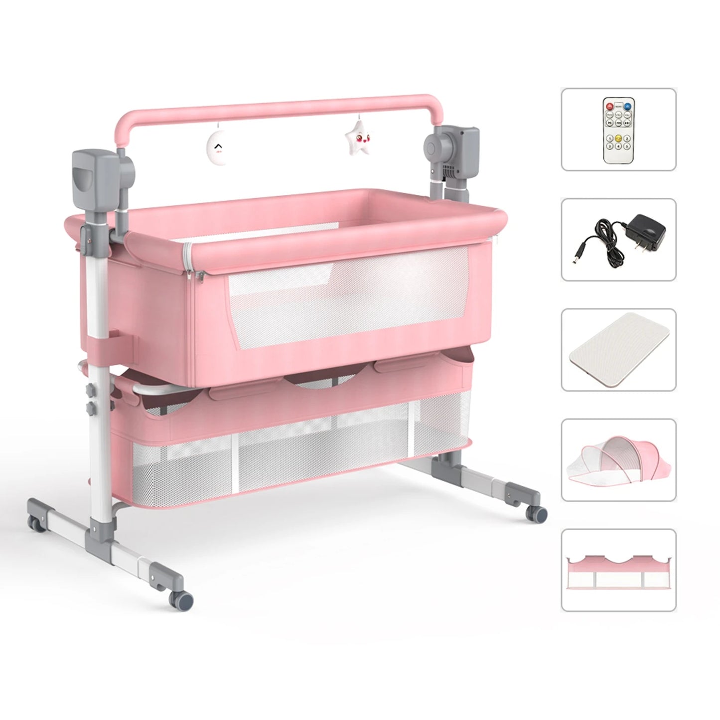 Baby Rocking Bassinet Portable Newborn Cradle Bedside Sleeper for Infant Travel Electric Bassient Co-Sleeper Suit to 6M
