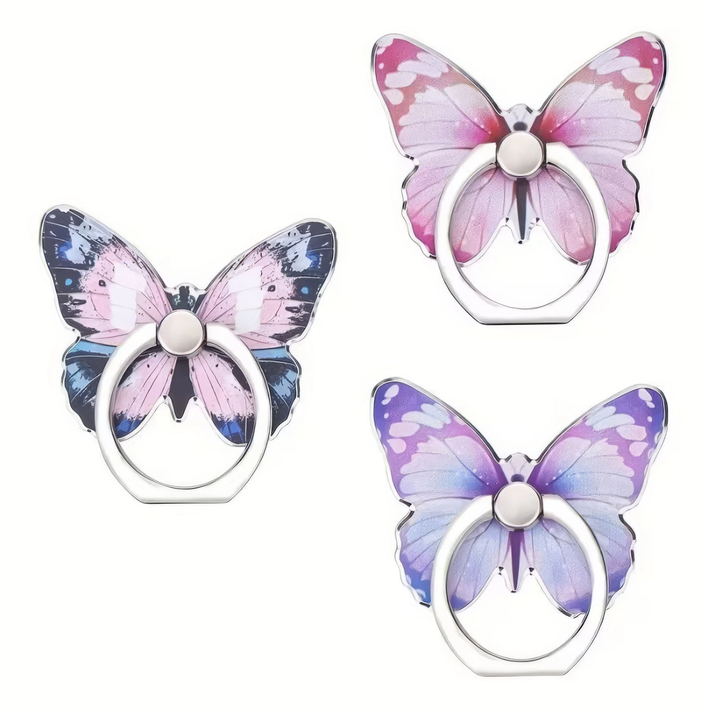 Butterfly Phone Ring Holder & Stand – 360° Rotating Grip, Pink & Purple