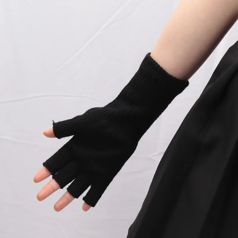 Unisex Black Knit Fingerless Gloves - Winter Driving & Writing Gloves - photo 5