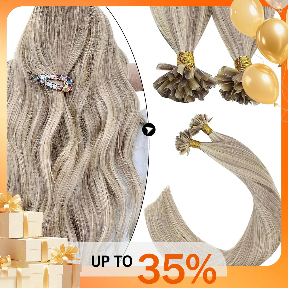 Ugeat U Tip Hair Extension Human Hair 1g/s Nail U Tip Hair For Women 14-24" Pre Bonded Hair Extensions 50g/100g Keratin Tip Hair