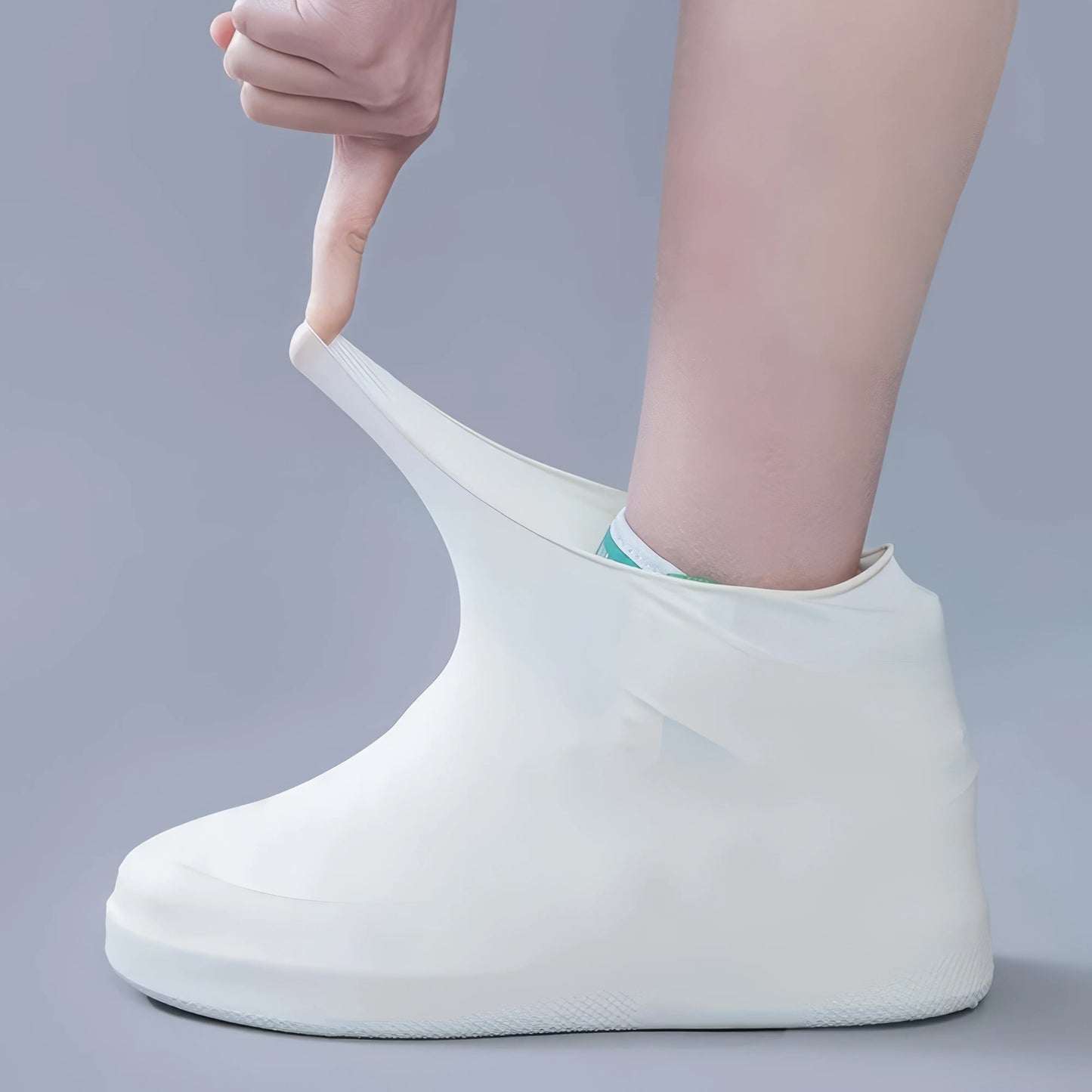 Latex Waterproof Rain Boot Shoe Cover, White — Unisex Elastic Fit