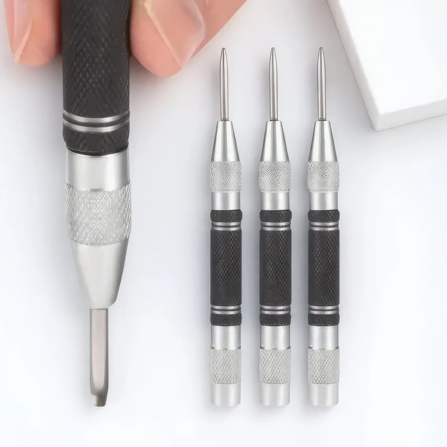 1/2 Automatic Center Punch Silver, Durable Spring Mechanism, Precise Drilling, Suitable for Construction and Workshop