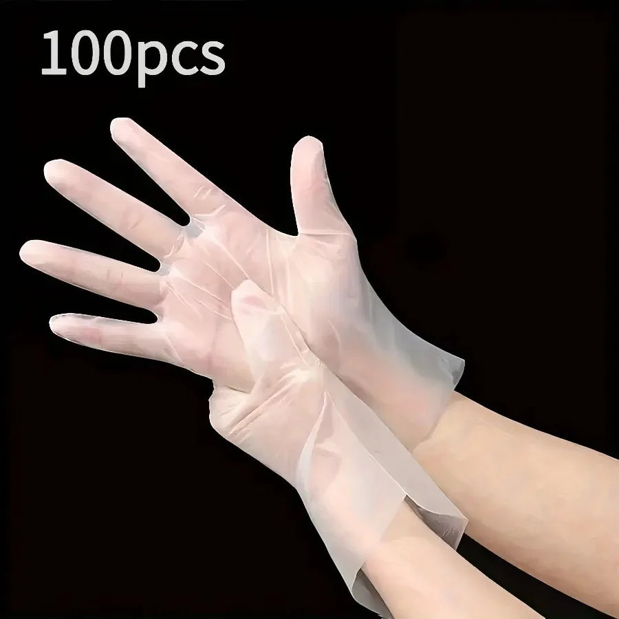 100 Pairs of Disposable Transparent Gloves, Waterproof Plastic, Flexible Design, Suitable for Kitchen, Bathroom, Pet Care
