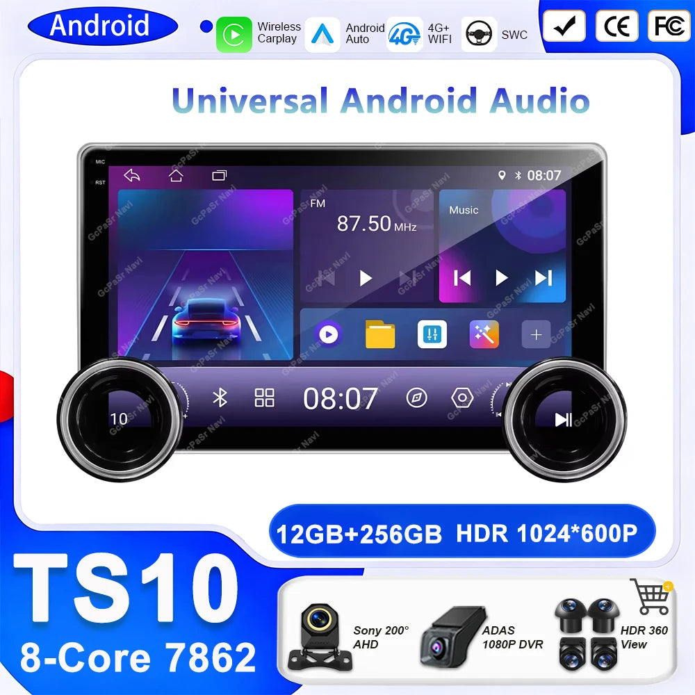 Universal 10" Android Car Stereo — CarPlay, Android Auto, GPS Navigation, Multimedia Player