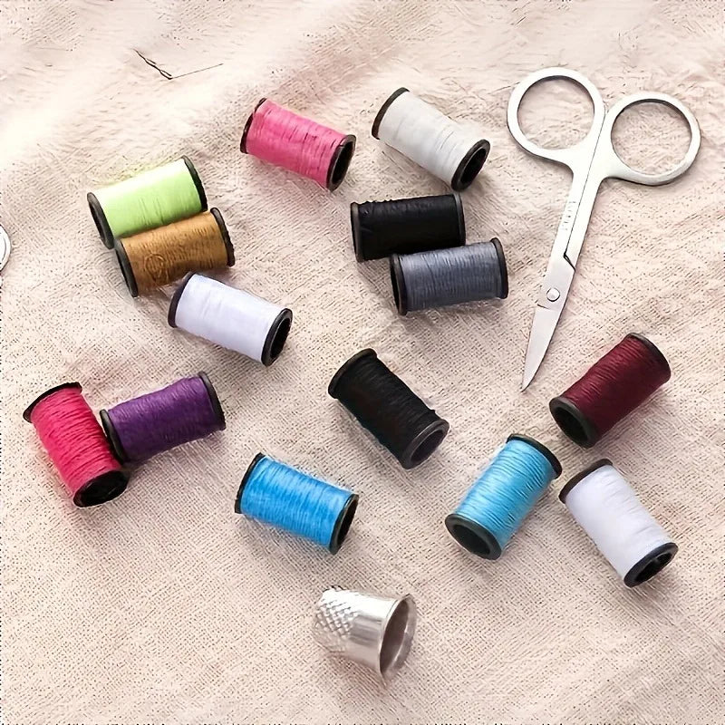 Portable Sewing Kit Thread, Needles, Buttons, Scissors, Compact Case for Travel, Home, Emergencies (Black,)